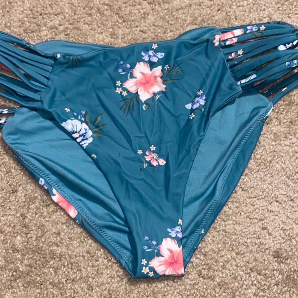 O'NEILL Bikini Bottom XL Women's Green Chan Floral Boulder Strapped Side
